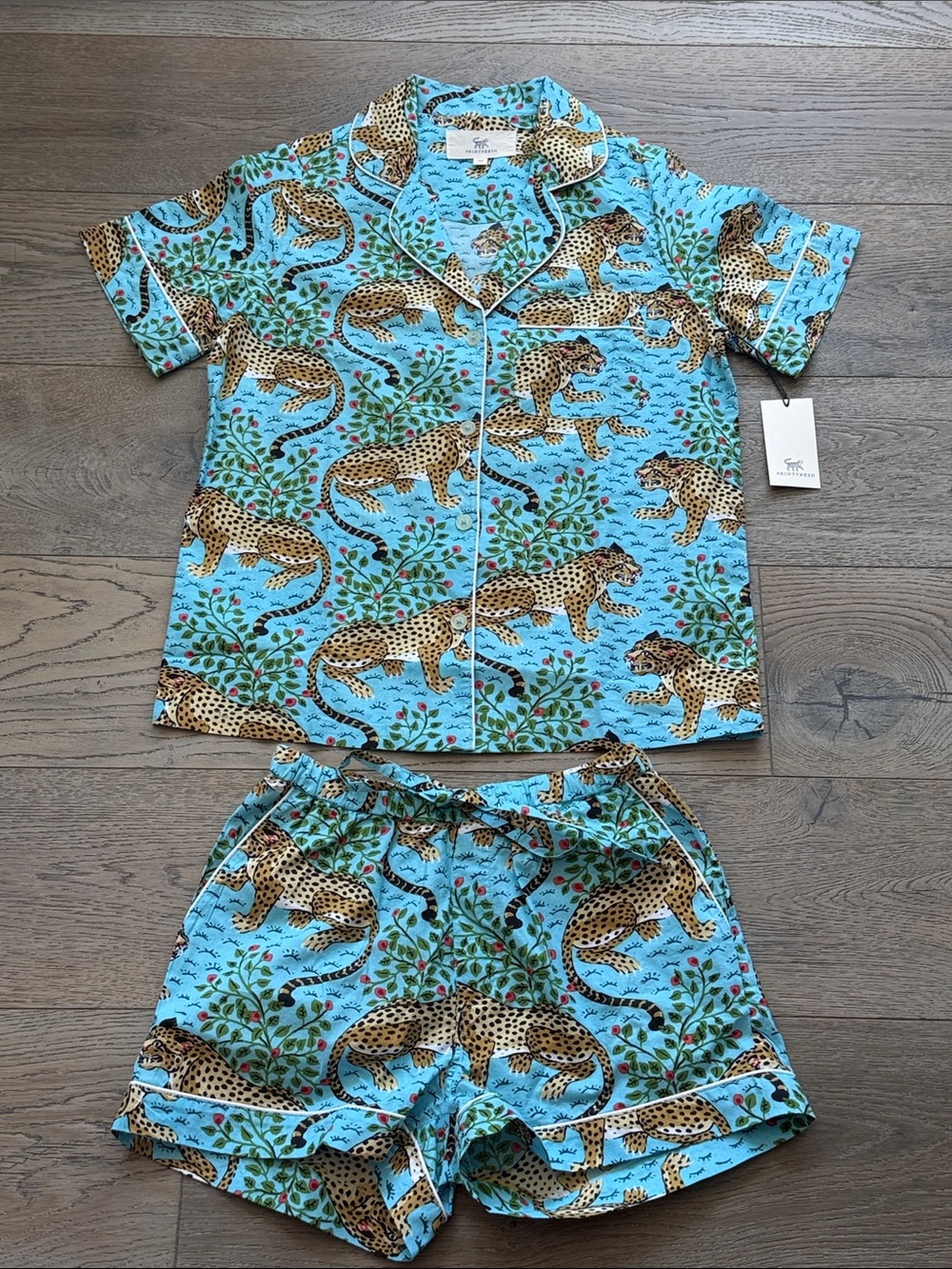 Printfresh Bagheera Leopard 🐆 Print Something Blue (Aqua) Short Pajama Set-XXS - Picture 3 of 16